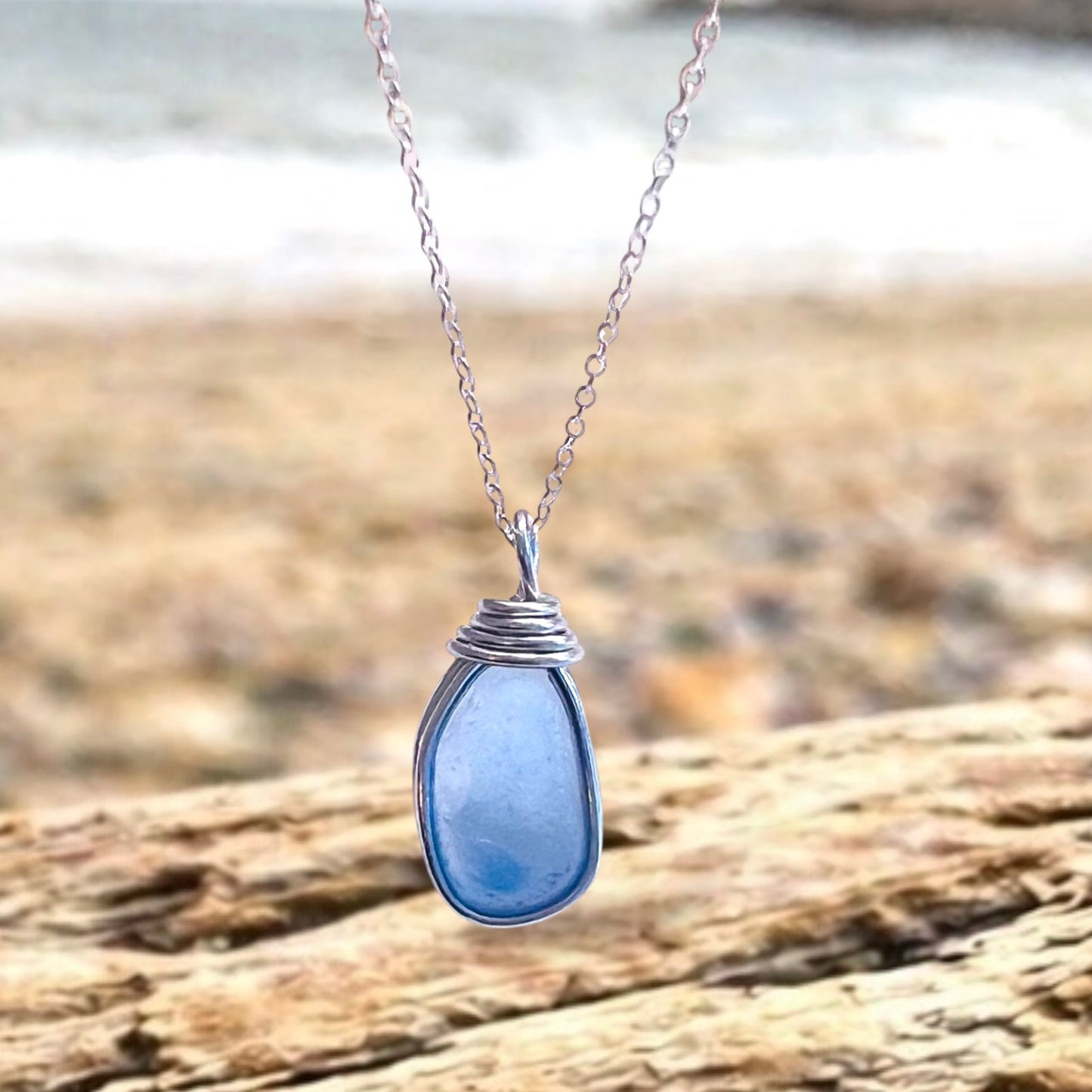 Light Cornflower Blue Seaham Sea Glass Pendant