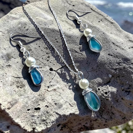Small Turquoise Multi Seaham Sea Glass Jewellery Set