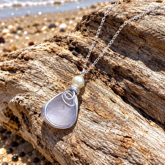 Rare Lilac Seaham Sea Glass Pendant