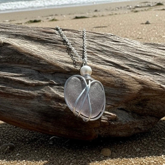 Rare Lilac Seaham Sea Glass Pendant