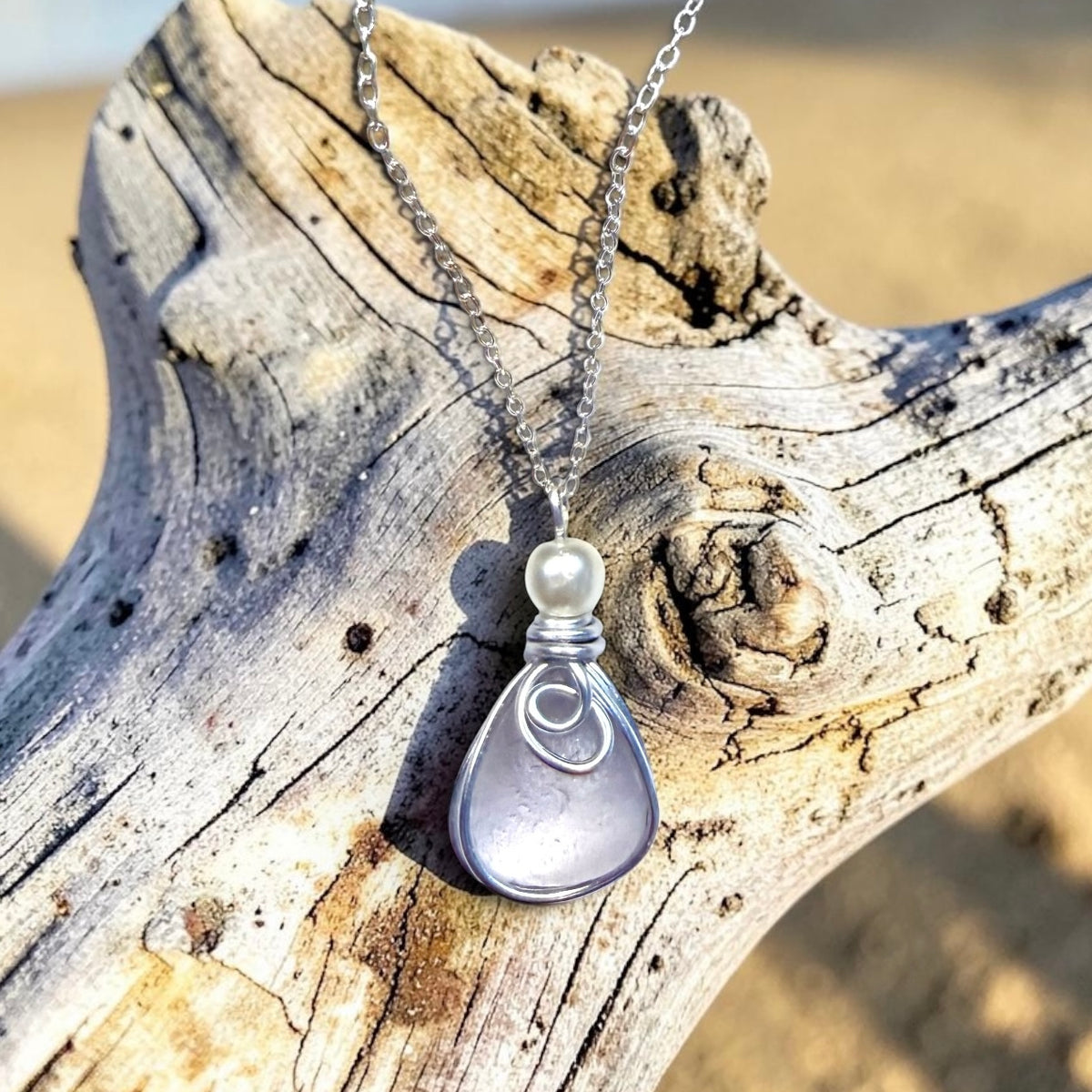 Rare Lilac Seaham Sea Glass Pendant