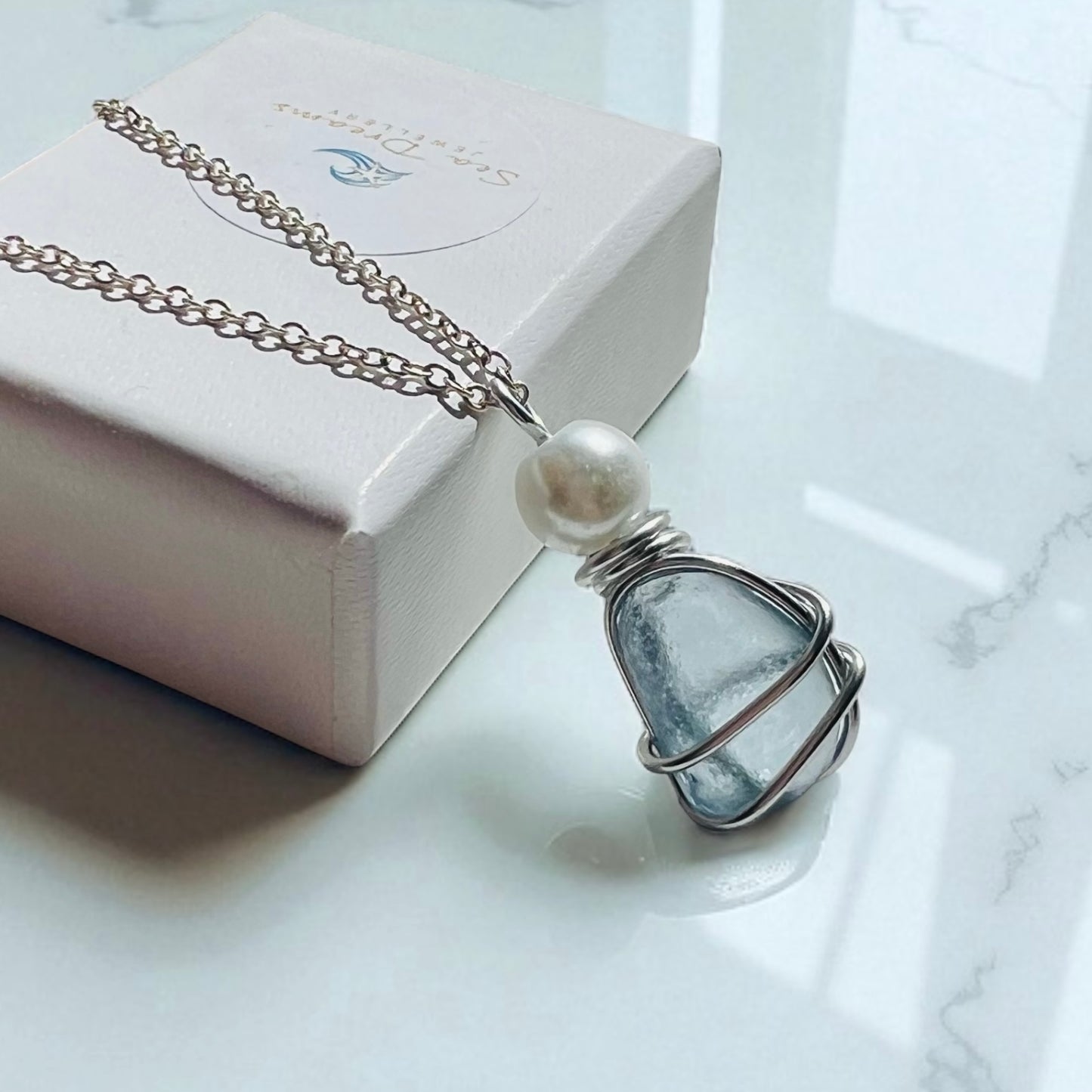Dusky Blue Seaham Sea Glass Pendant