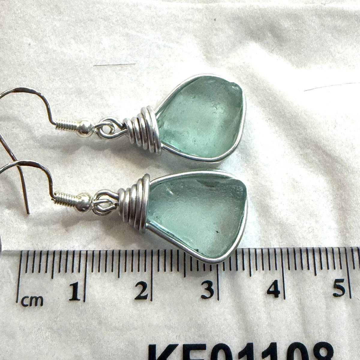 Pale Aqua Green Seaham Sea Glass Earrings