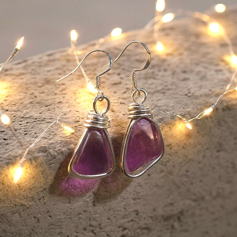 Rare Purple Spanish Sea Glass Earrings