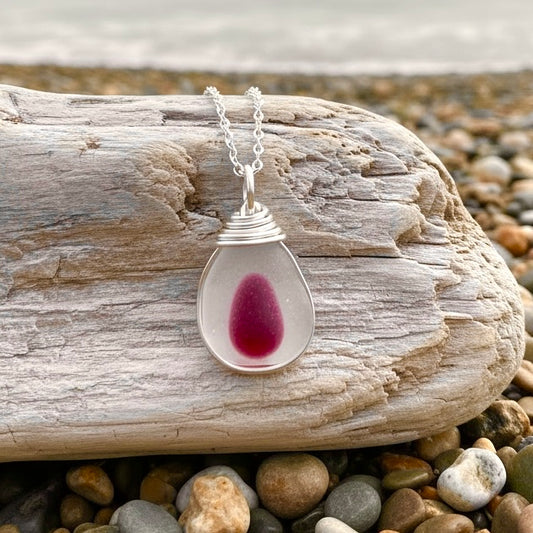 Large Pink & White Seaham Sea Glass Multi Pendant