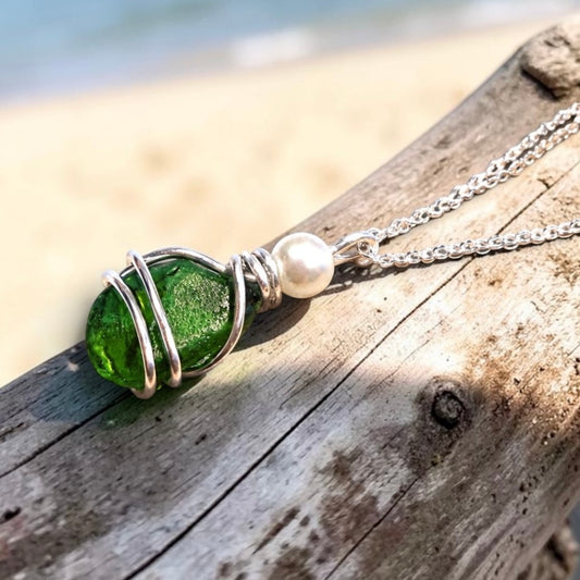 Bright Green Seaham Sea Glass Pendant