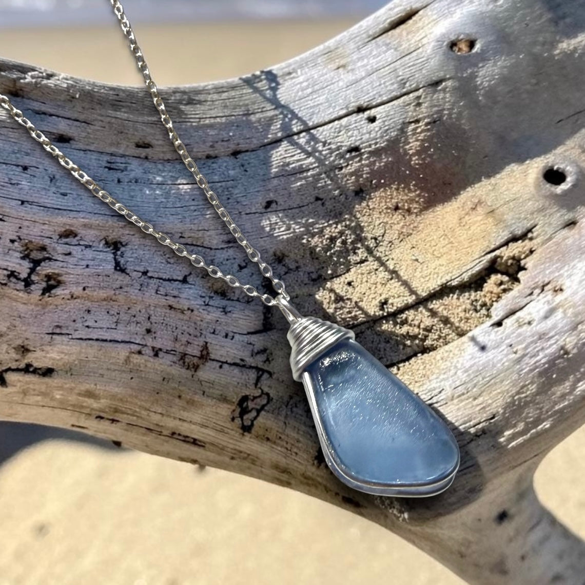 Mid Blue Seaham Sea Glass Pendant