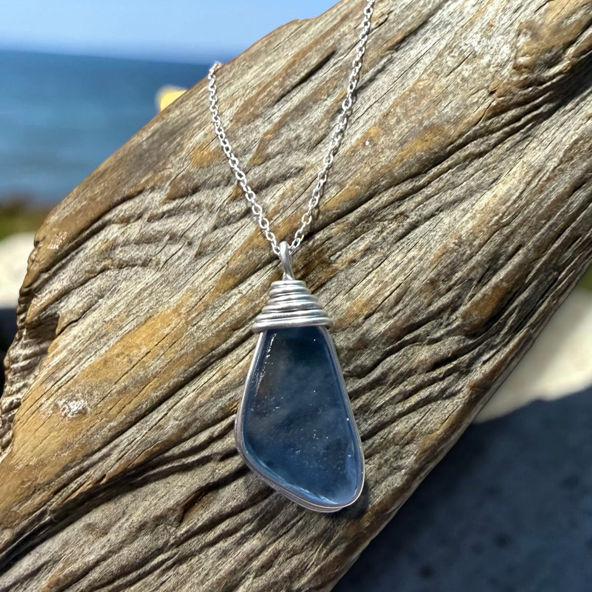 Mid Blue Seaham Sea Glass Pendant