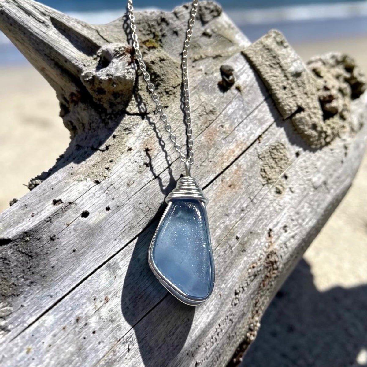 Mid Blue Seaham Sea Glass Pendant