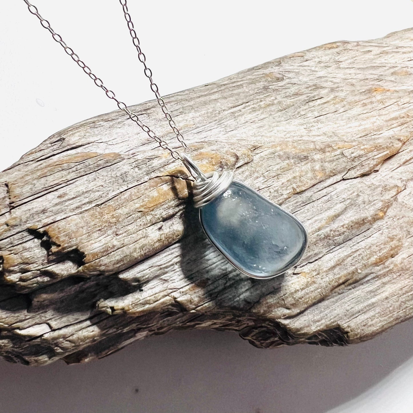 Dusky Blue Seaham Sea Glass Pendant