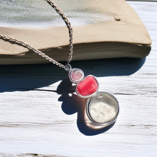 Rare Pink Three Piece Seaham Sea Glass Pendant