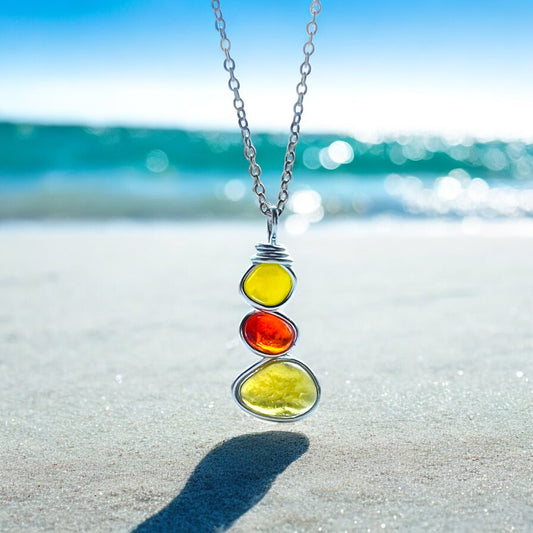 Bright Rare Shades Three Piece Seaham Sea Glass Heart Pendant