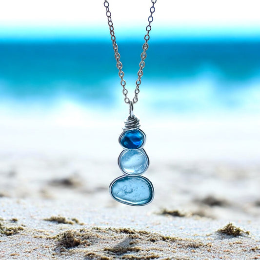 Three Piece Seaham Sea Glass Blues Pendant