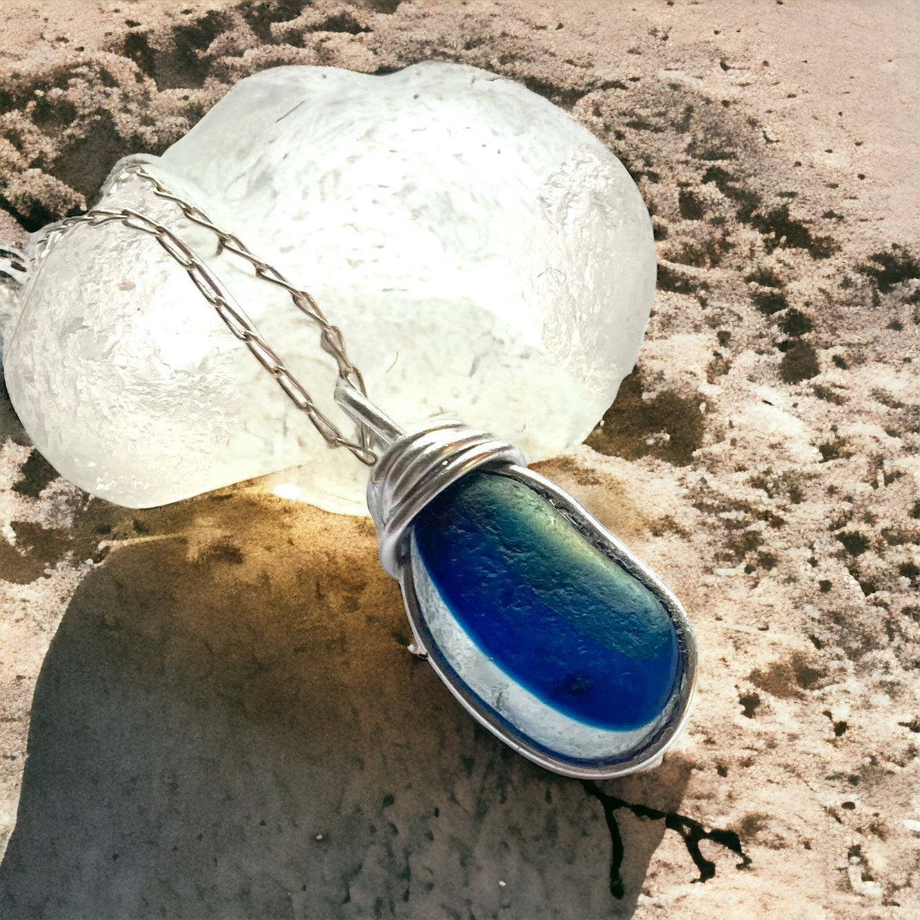 Blue and Yellow Seaham Sea Glass Multi Pendant