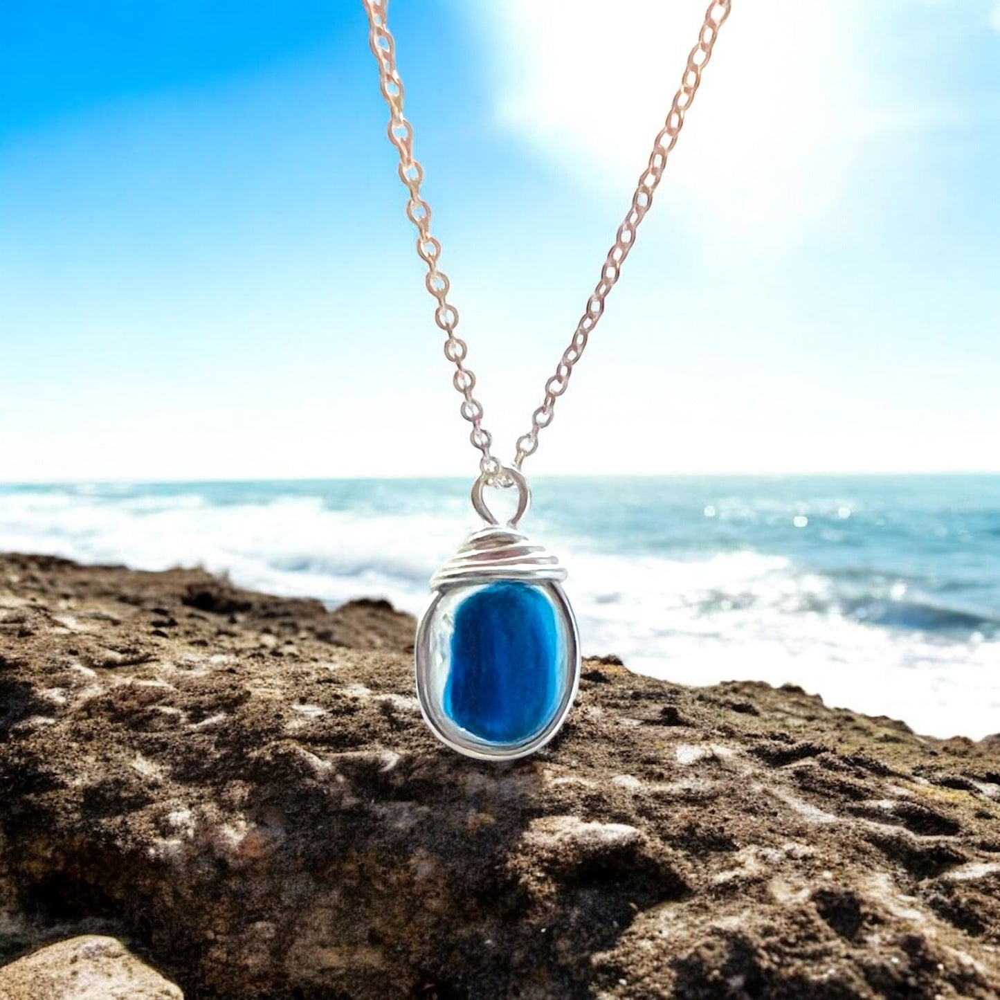 Deep Blue Seaham Sea Glass Multi Pendant