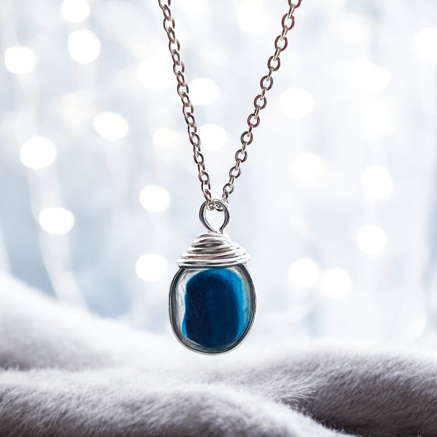 Deep Blue Seaham Sea Glass Multi Pendant