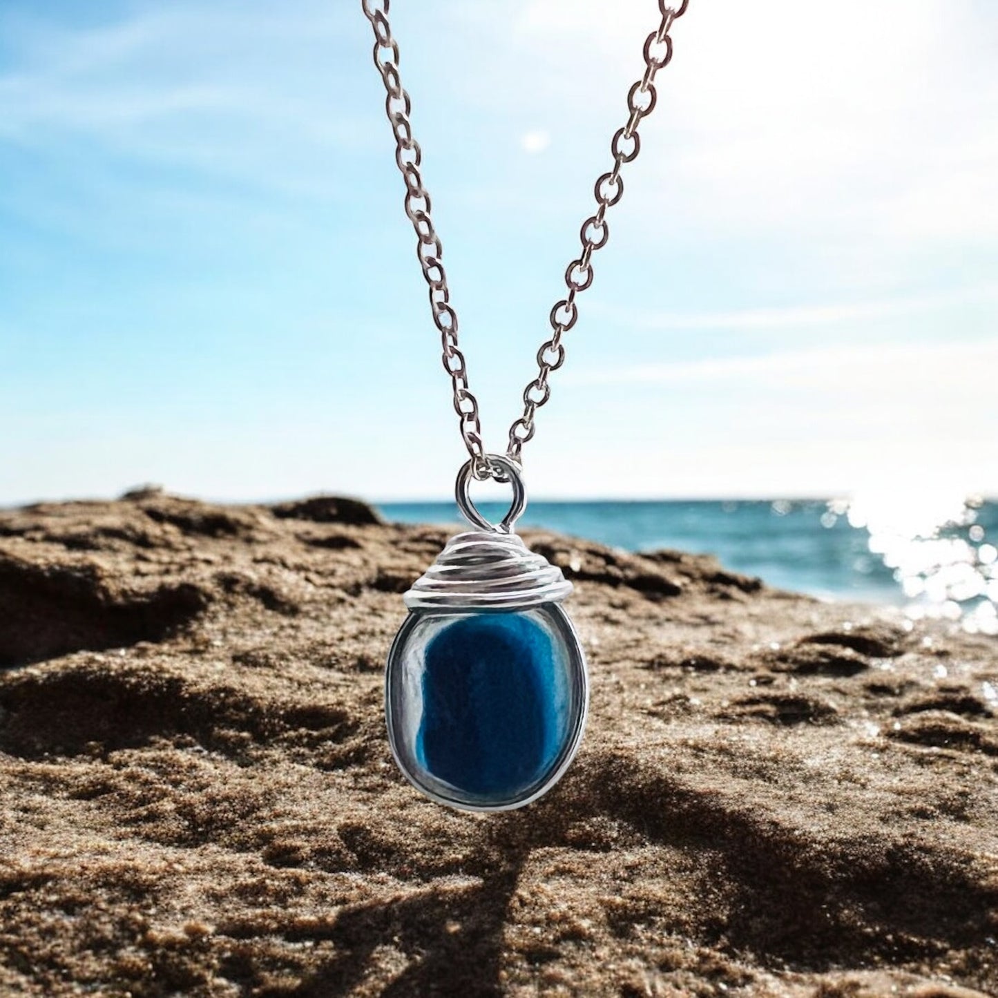 Deep Blue Seaham Sea Glass Multi Pendant
