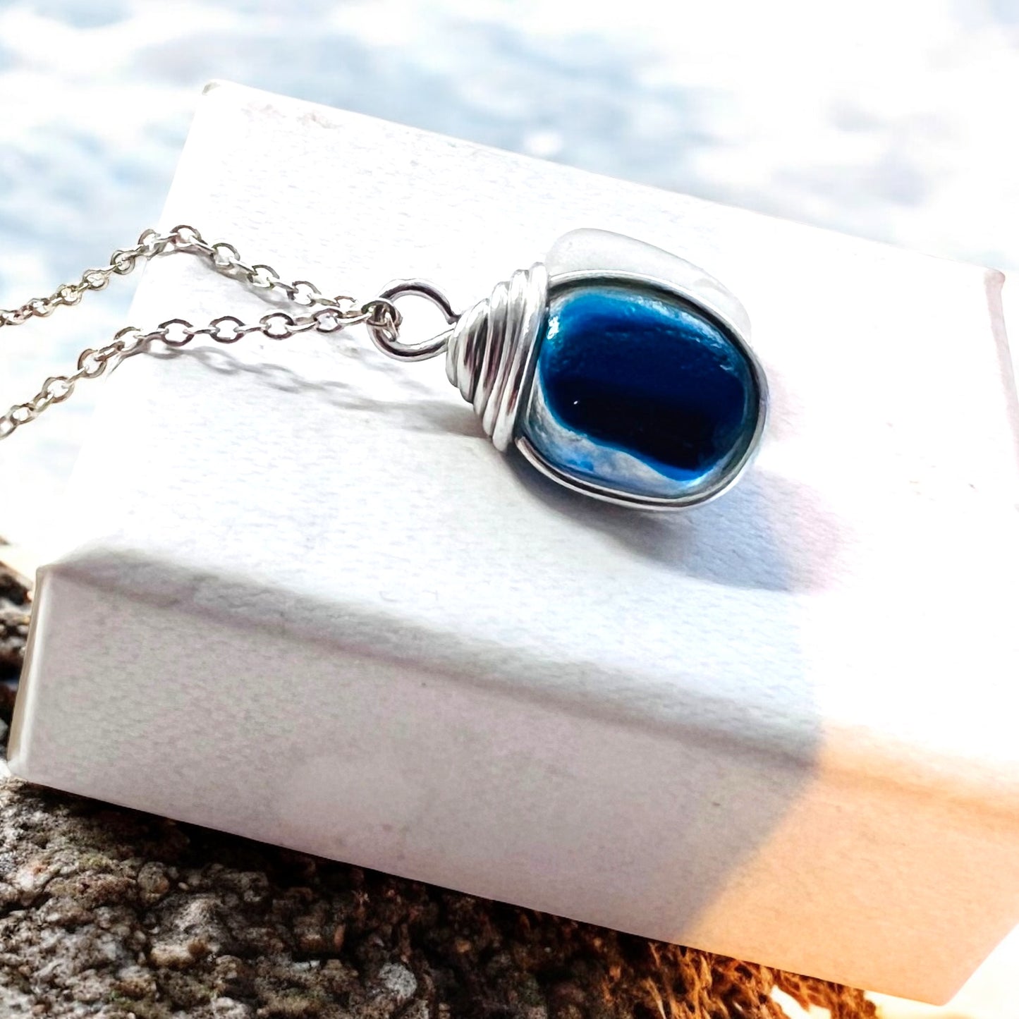 Deep Blue Seaham Sea Glass Multi Pendant