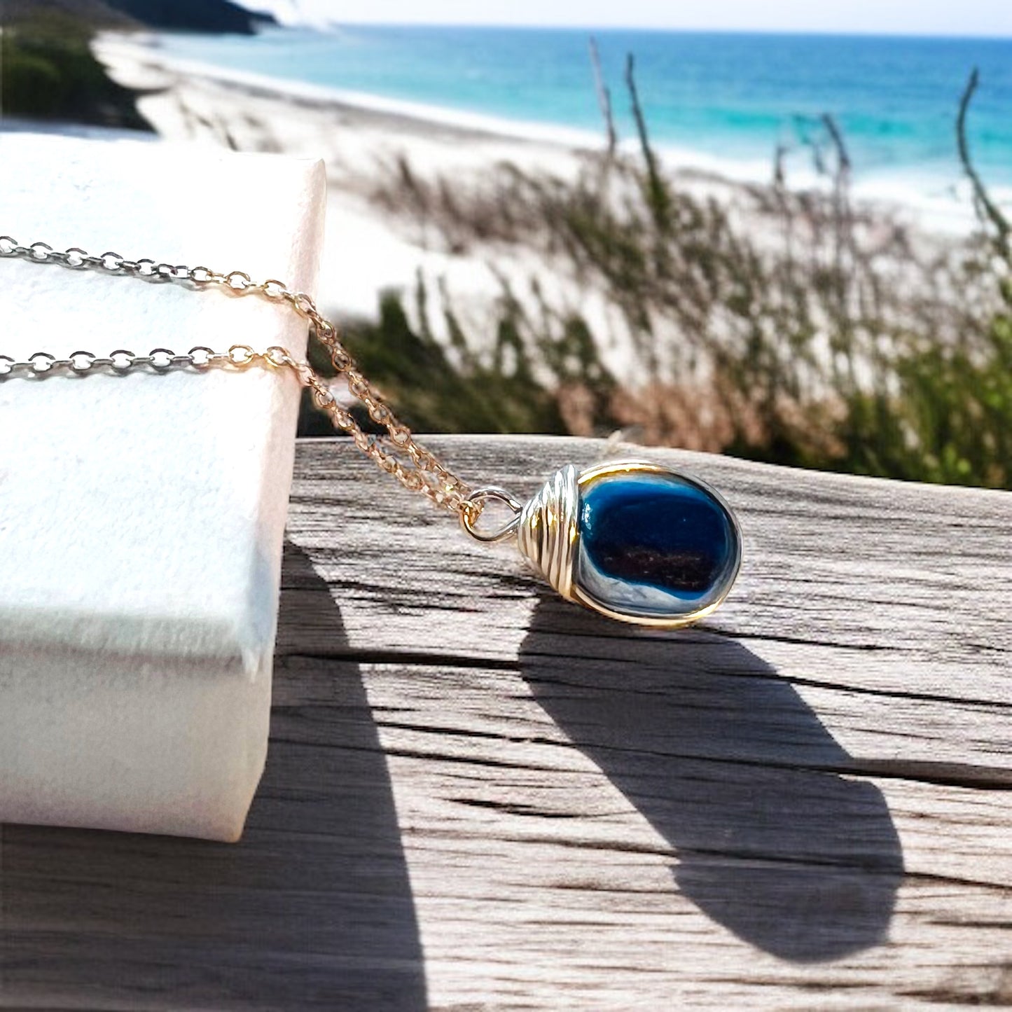 Deep Blue Seaham Sea Glass Multi Pendant