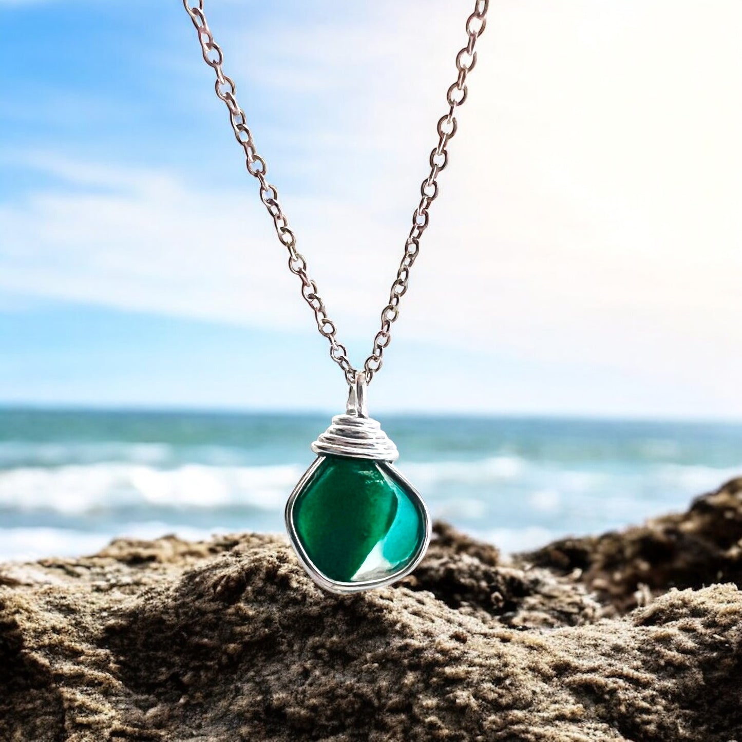 Green and Turquoise Seaham Sea Glass Multi Pendant