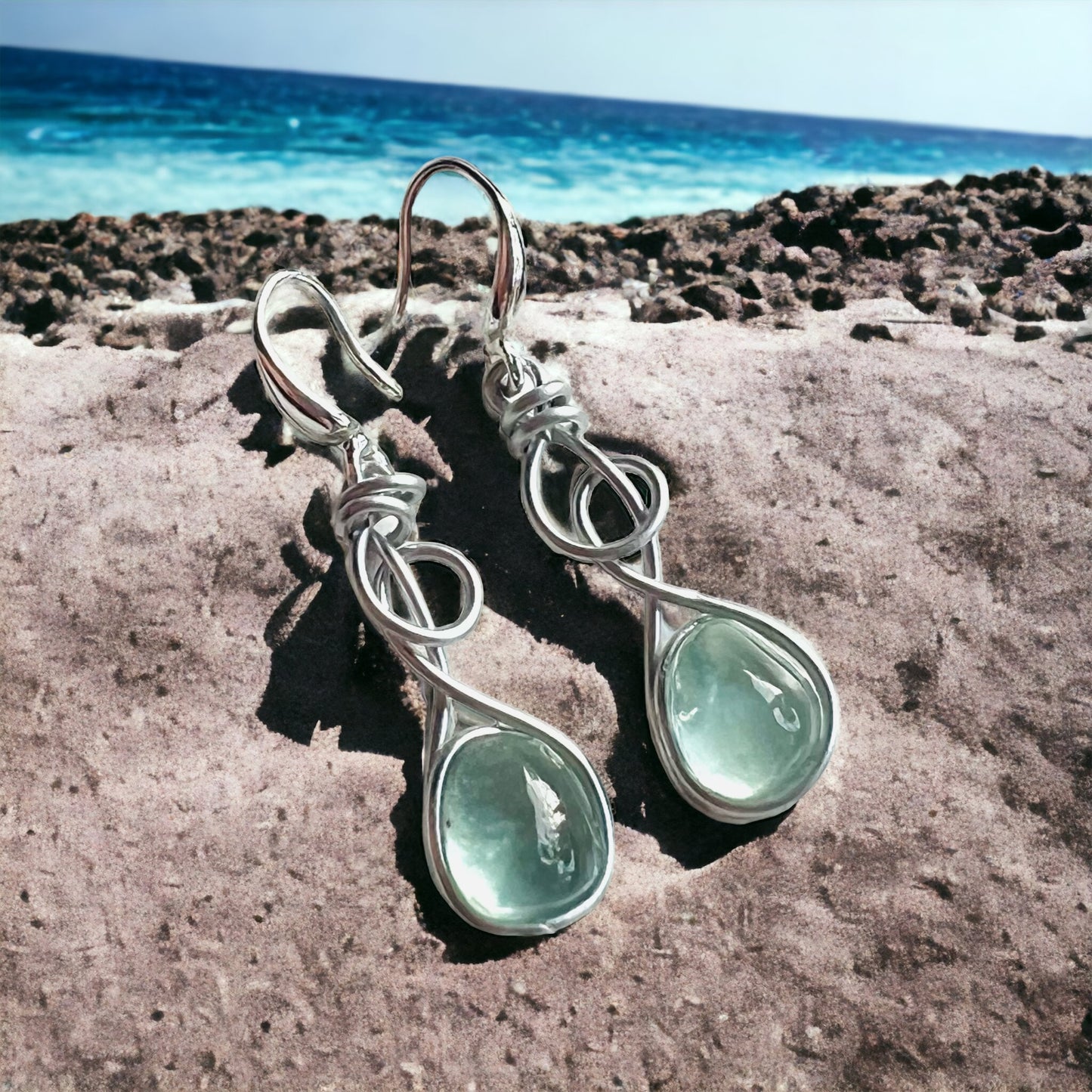 Swirly Seaham Sea Glass Earrings