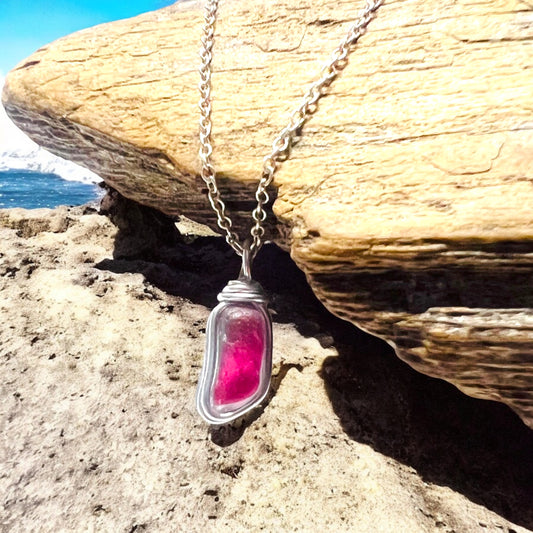 Rare Pink Seaham Sea Glass Multi Tone Pendant .