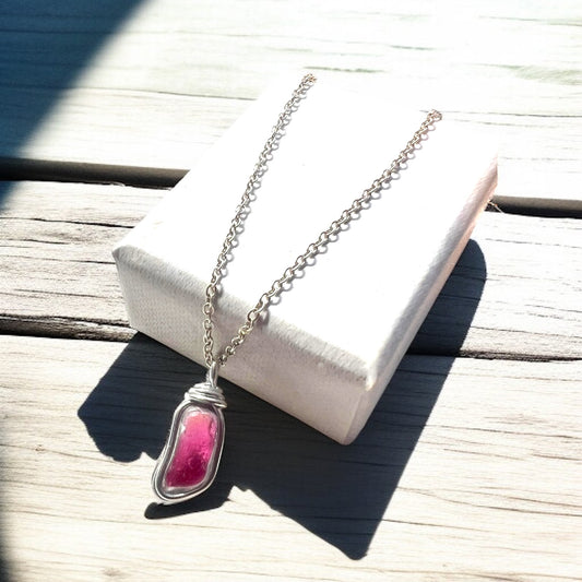 Rare Pink Seaham Sea Glass Multi Tone Pendant .