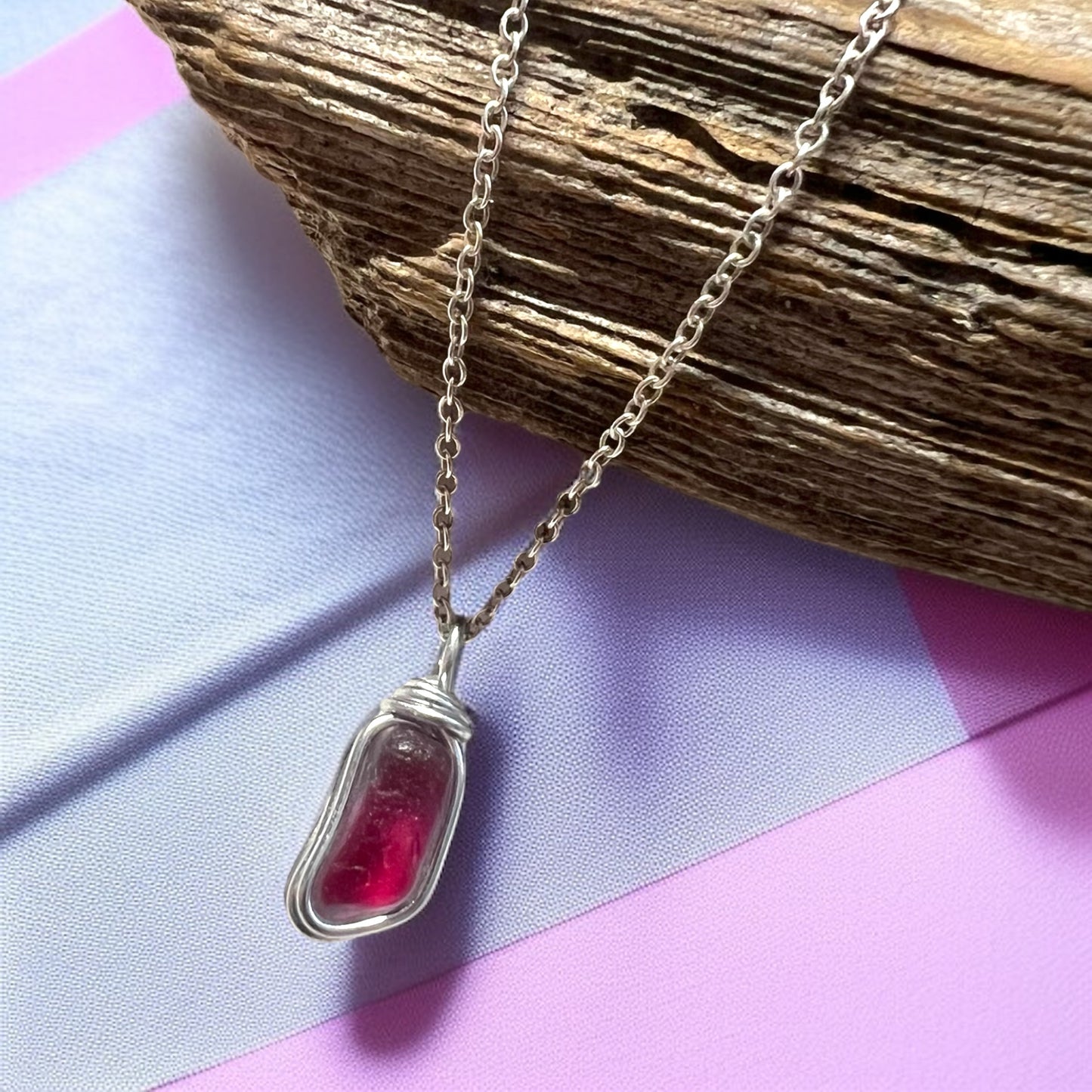 Rare Pink Seaham Sea Glass Multi Tone Pendant .