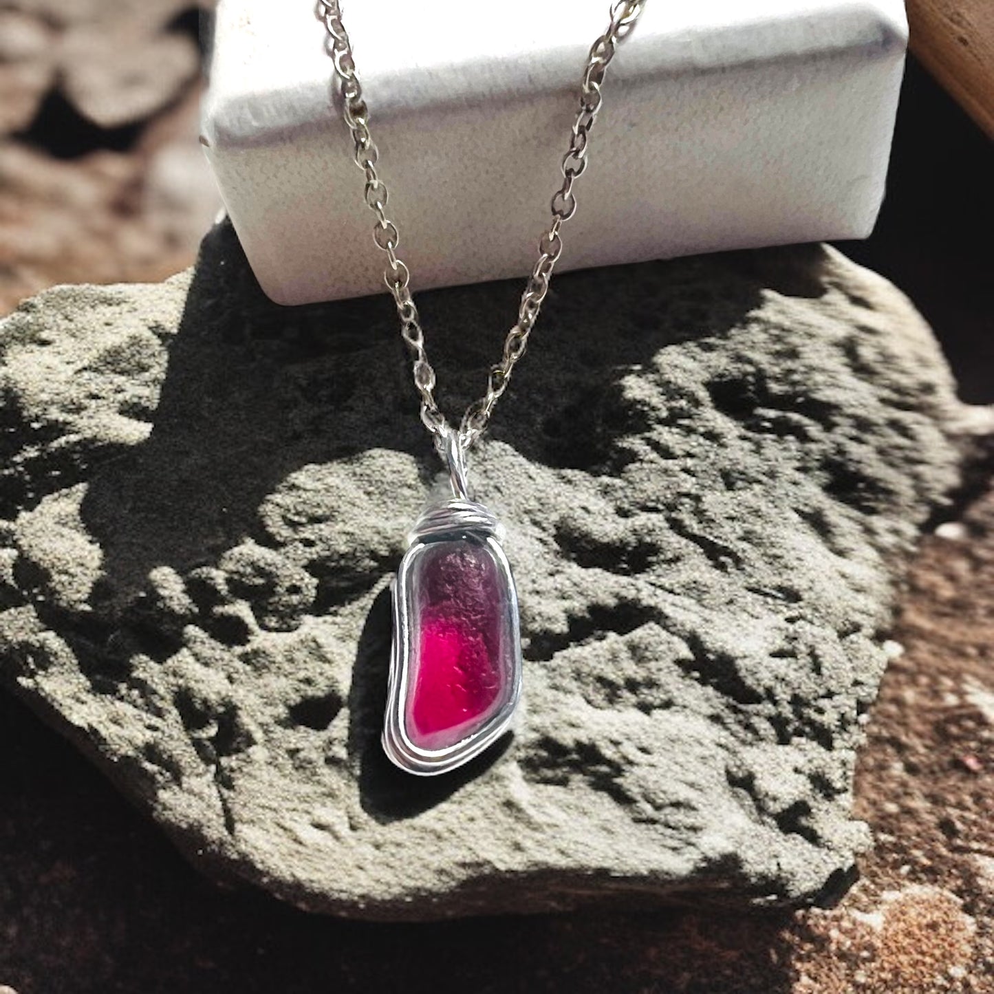Rare Pink Seaham Sea Glass Multi Tone Pendant .