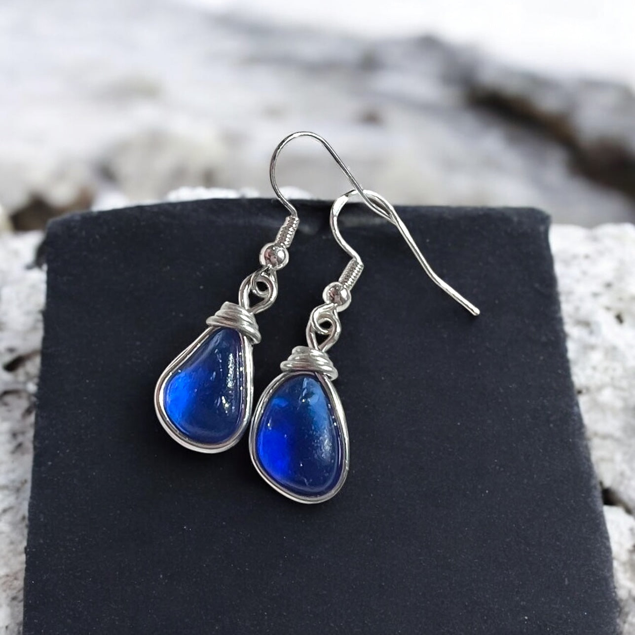 Mid Blue Seaham Sea Glass Earrings