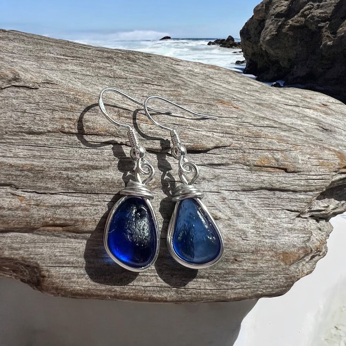 Mid Blue Seaham Sea Glass Earrings