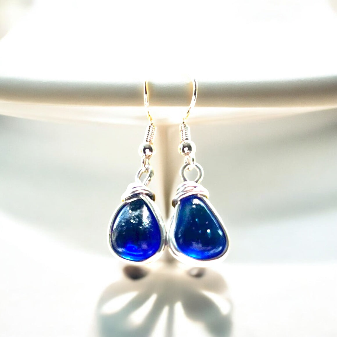 Mid Blue Seaham Sea Glass Earrings
