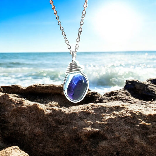 Indigo Purple and Blue Seaham Sea Glass Multi Pendant