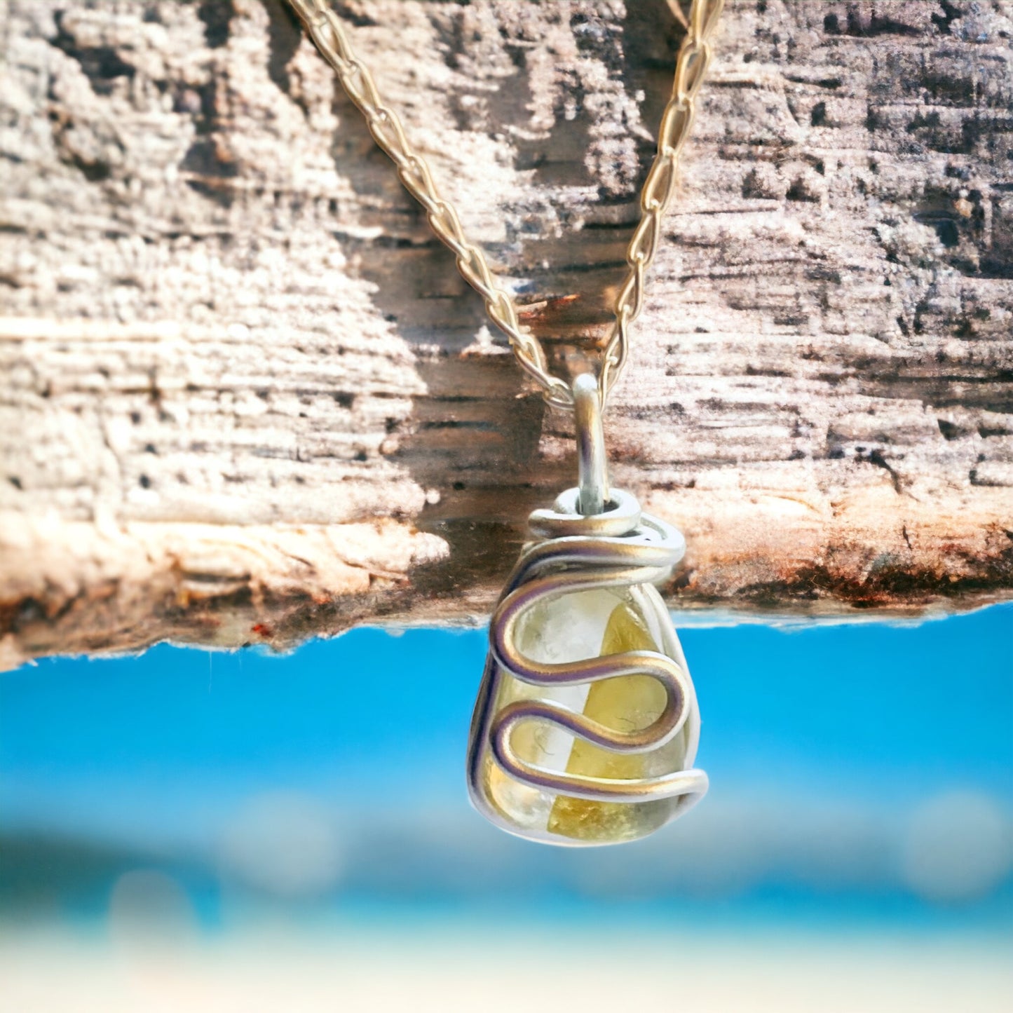 Yellow and White Seaham Sea Glass Pendant