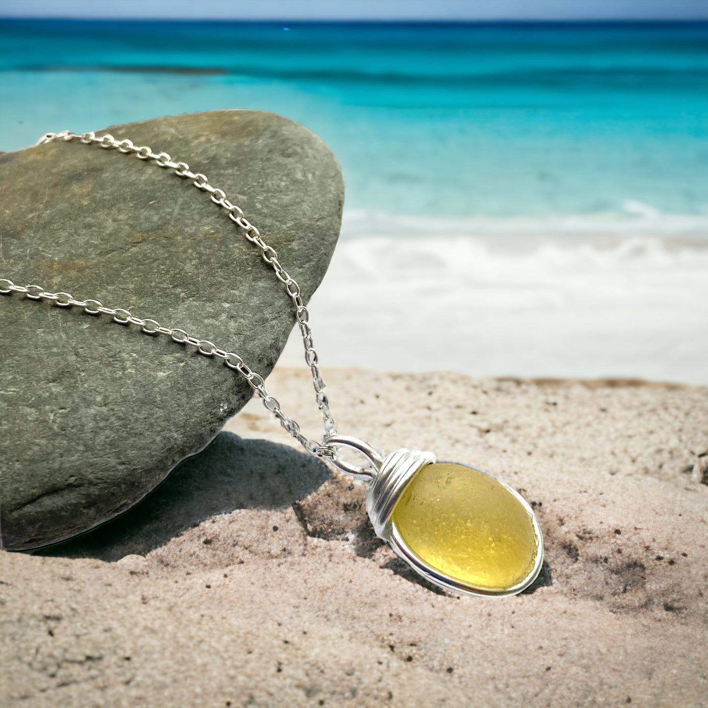 Sunny Yellow Seaham Sea Glass Pendant