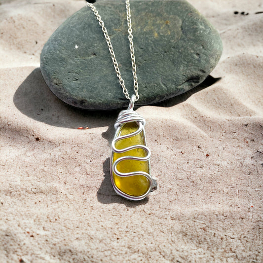 Yellow Seaham Sea Glass Waves Pendant