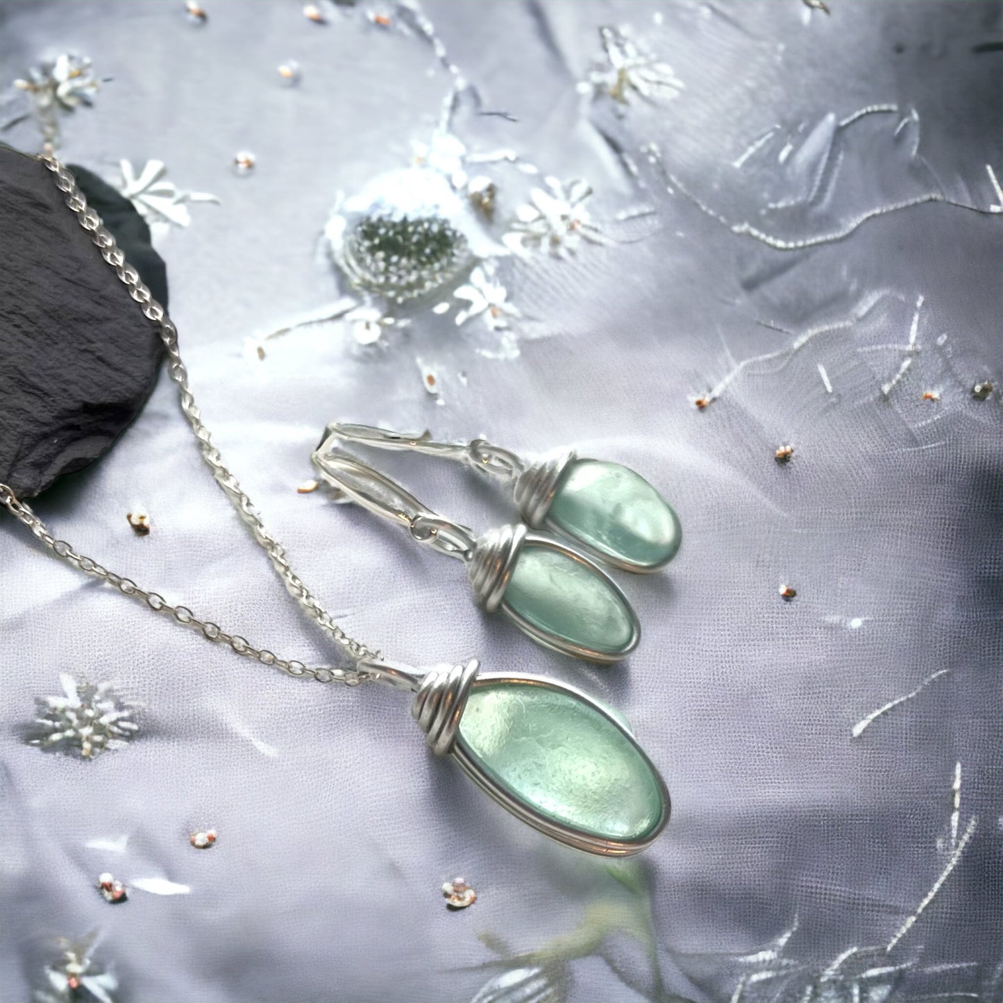 Devon Aqua Sea Glass Jewellery Set