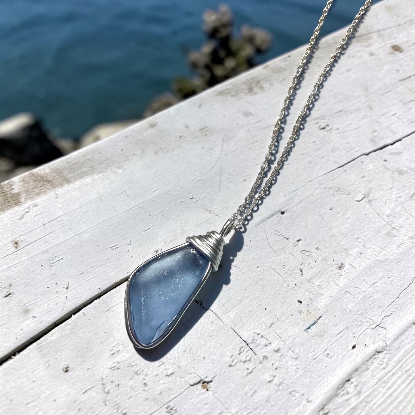 Mid Blue Seaham Sea Glass Pendant