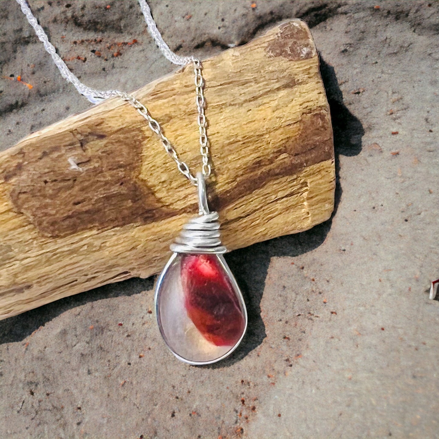 Rare Pink and Yellow Seaham Sea Glass Multi Tone Pendant .