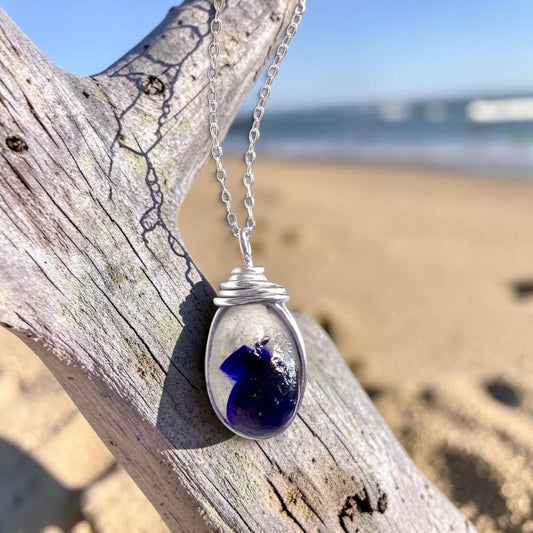 Deep Blue and White Seaham Sea Glass Multi Pendant