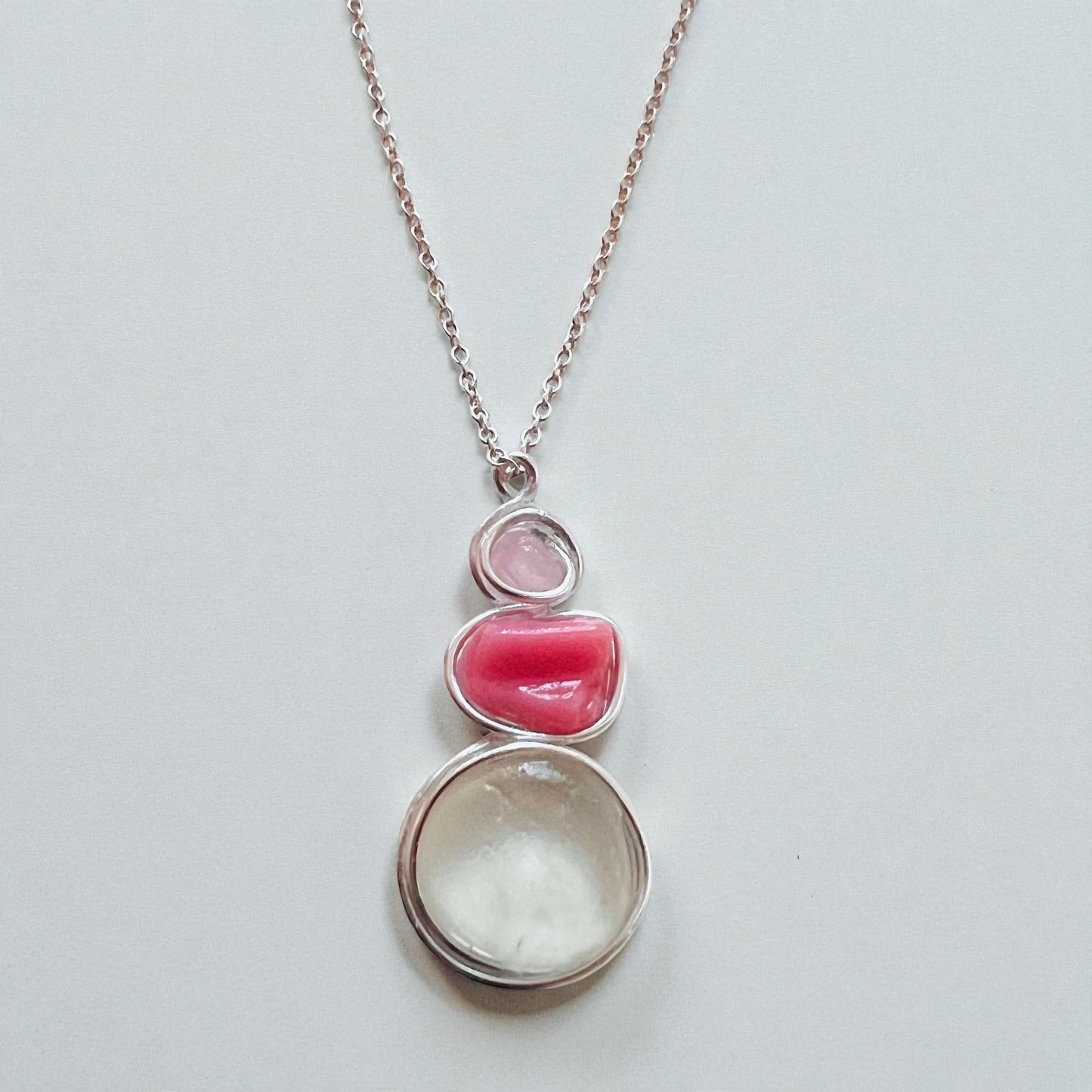 Rare Pink Three Piece Seaham Sea Glass Pendant