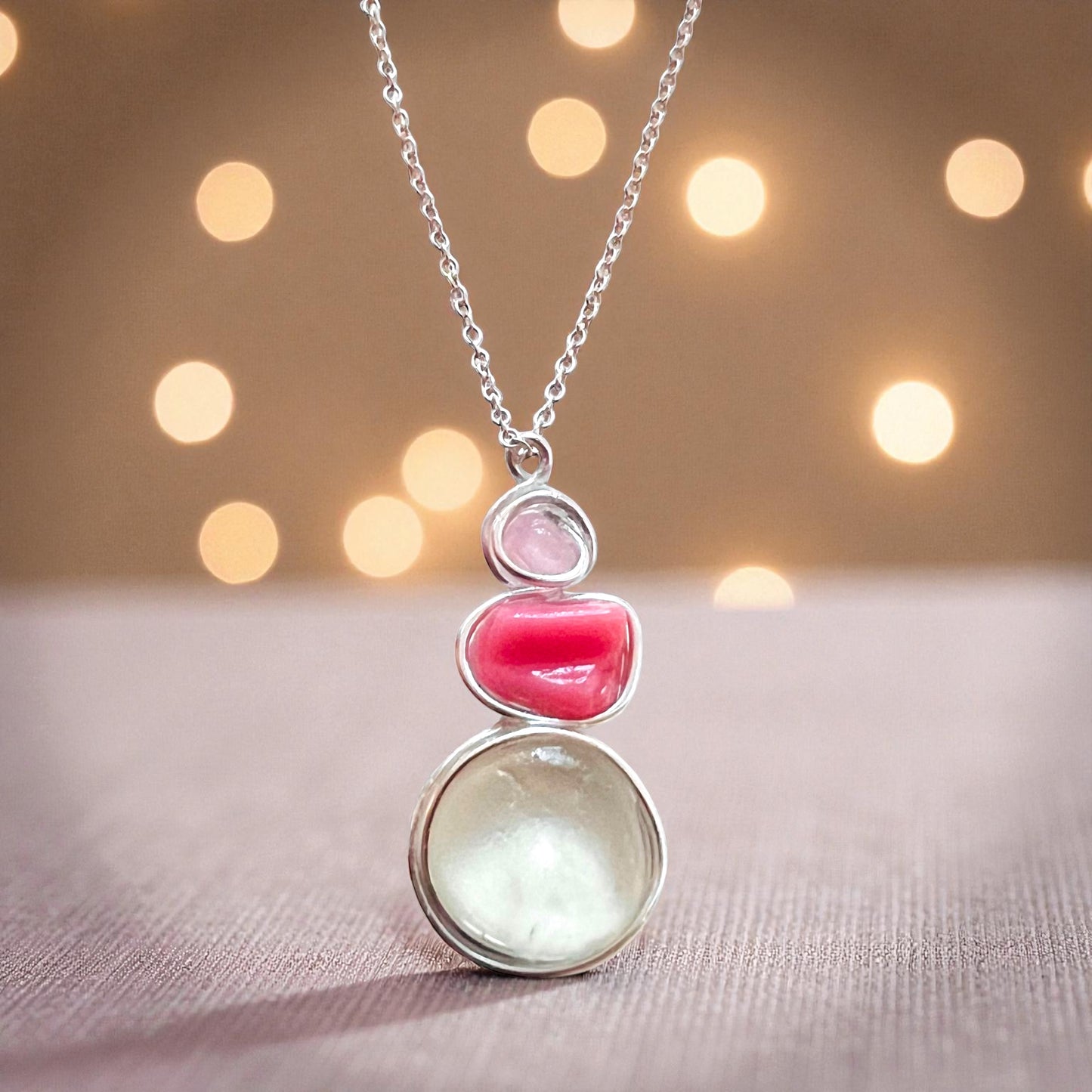 Rare Pink Three Piece Seaham Sea Glass Pendant