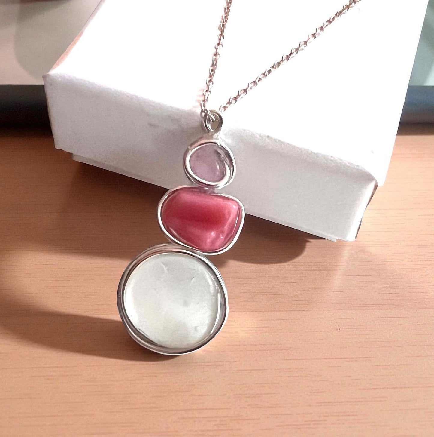 Rare Pink Three Piece Seaham Sea Glass Pendant