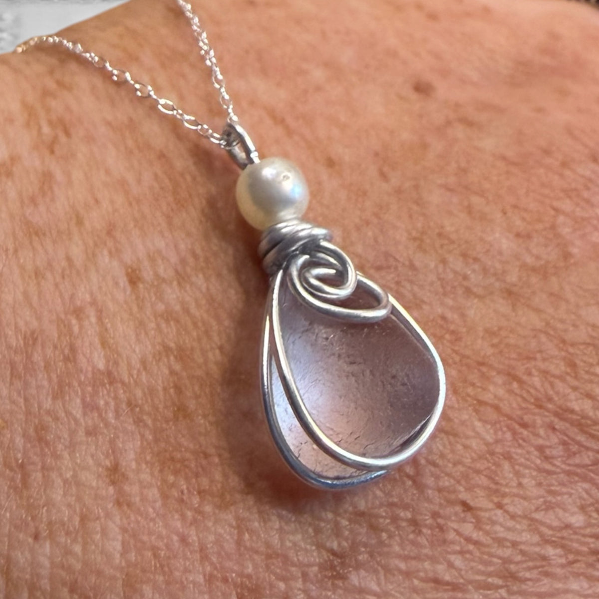 Rare Lilac Seaham Sea Glass Pendant