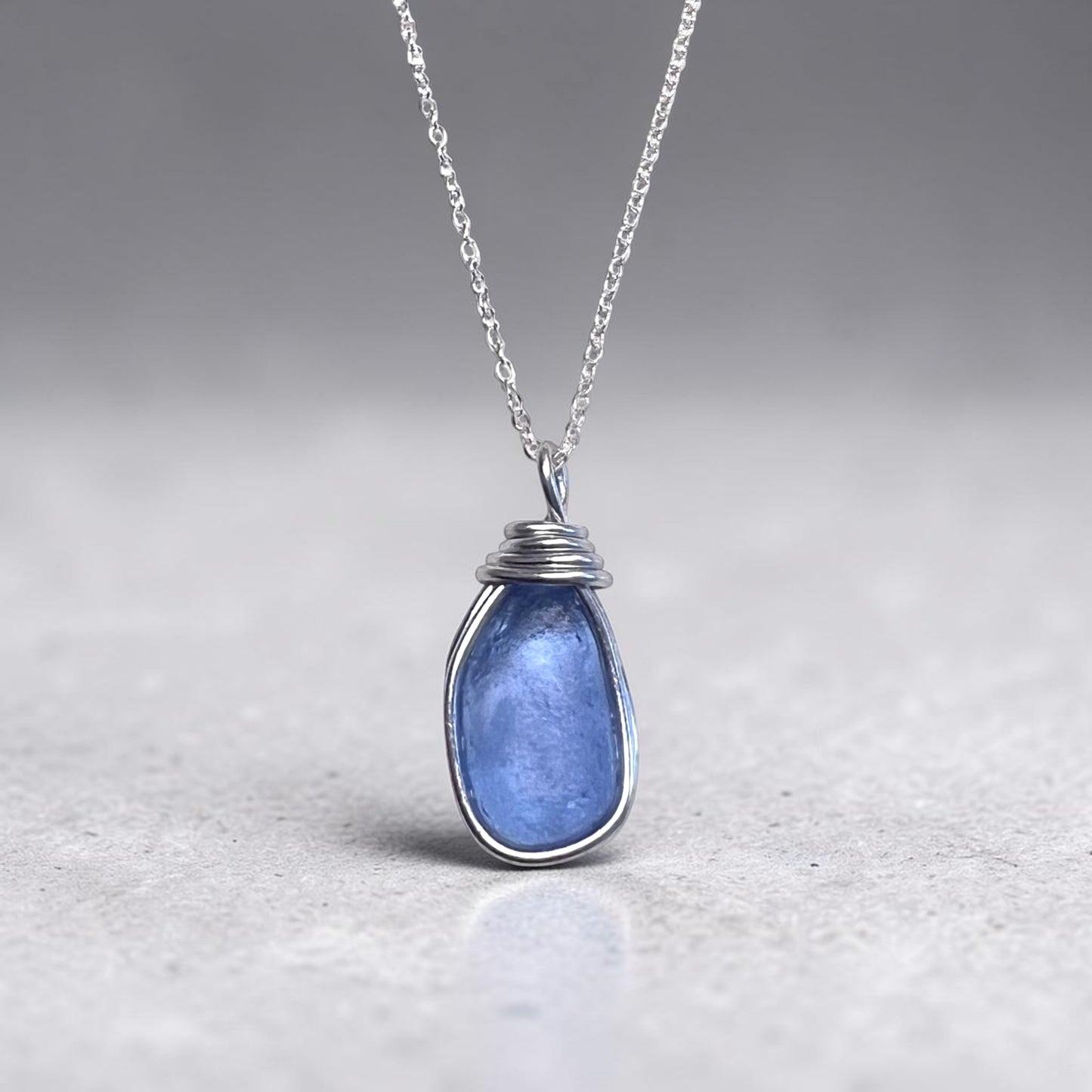 Light Cornflower Blue Seaham Sea Glass Pendant