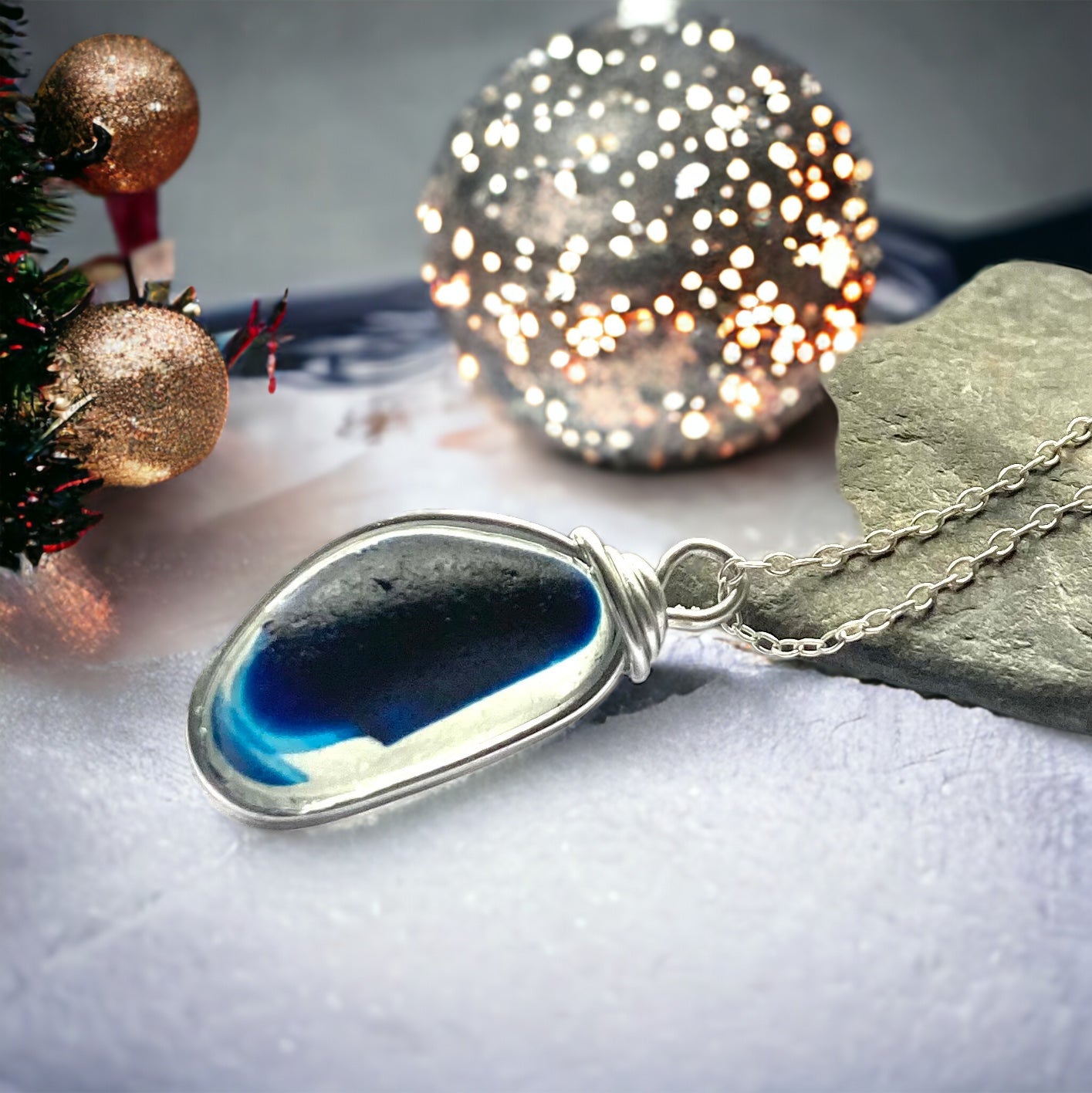 Large Seaham Sea Glass Blues Multi Pendant