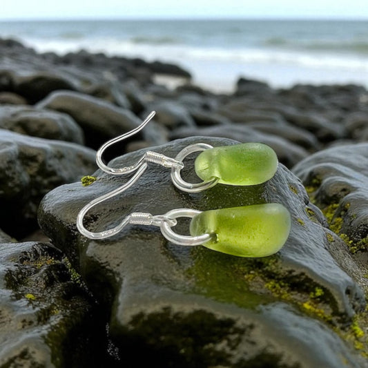 Lime Green Seaham Sea Glass Earrings