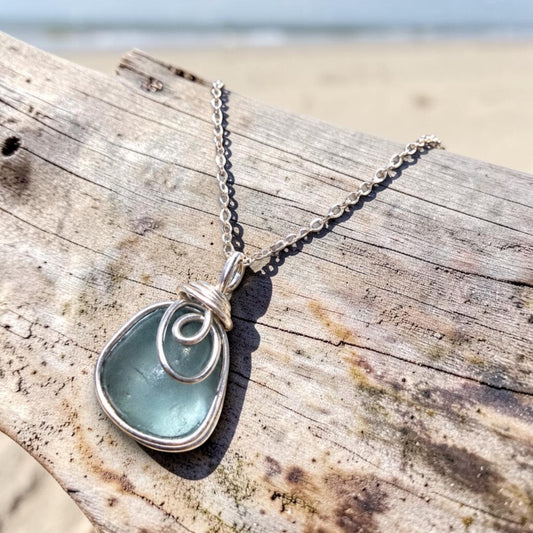 Dusky Blue Seaham Sea Glass Pendant