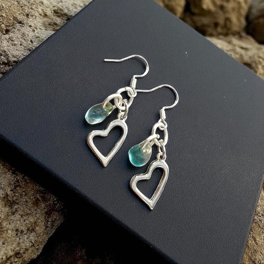 Seaham Sea Glass and Heart Earrings