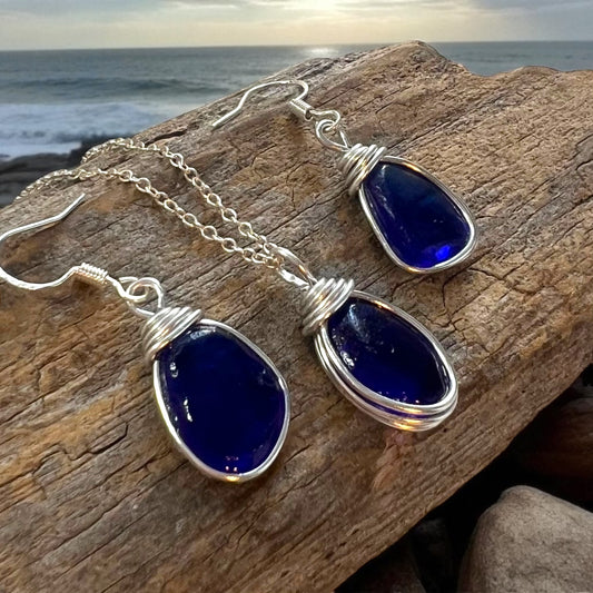 Kent Blue Sea Glass Jewellery Set